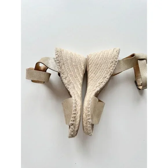 J CREW Corsica Gold Metallic Leather Platform Espadrilles Wedge Sandals, Size 6 - Picture 11 of 16